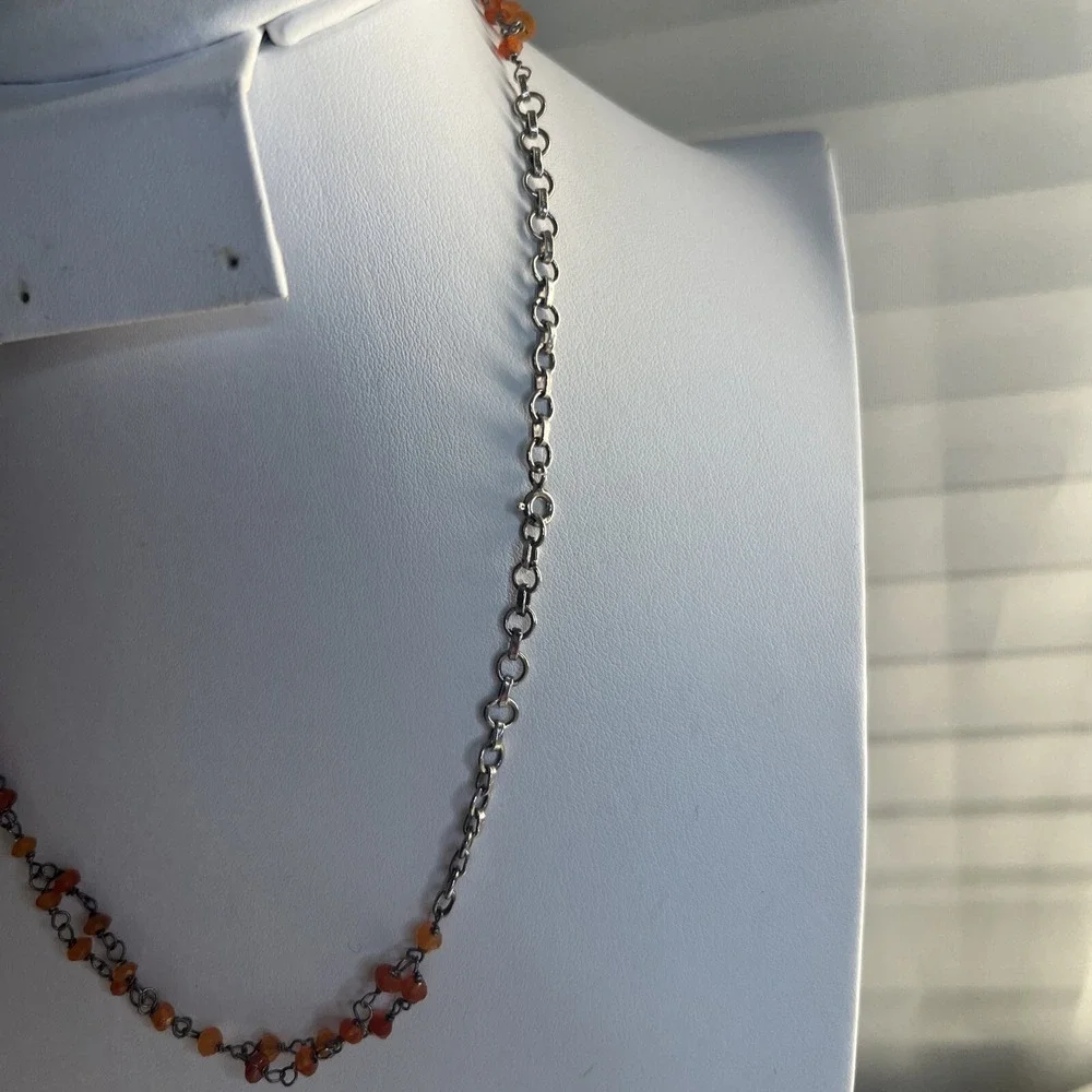 Orange Carnelian‎ Gemstone Handmade Silver Necklace Solid 925 Sterling Jewelry